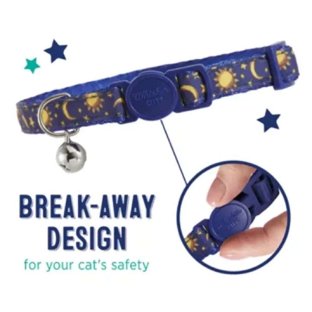 🐈 Whisker City Kitten Moons & Stars Breakaway Easy-release Cat Collar Adjustable
